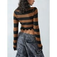 thumbnail image 7 of Arvbitana Women Fashion Sweater Long Sleeve Crew Neck Striped Star Knit Cropped Tops Fall Streetwear Cozy Pullover, 7 of 7