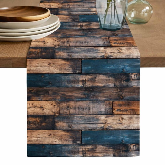 Vintage Wooden Table Runner, Farmhouse Retro Shabby Wood Washable Cotton Linen Table Runners 36 Inches Long, Dresser Scarf Runner for Nightstand/End Tables/Round Tables 13''x36''