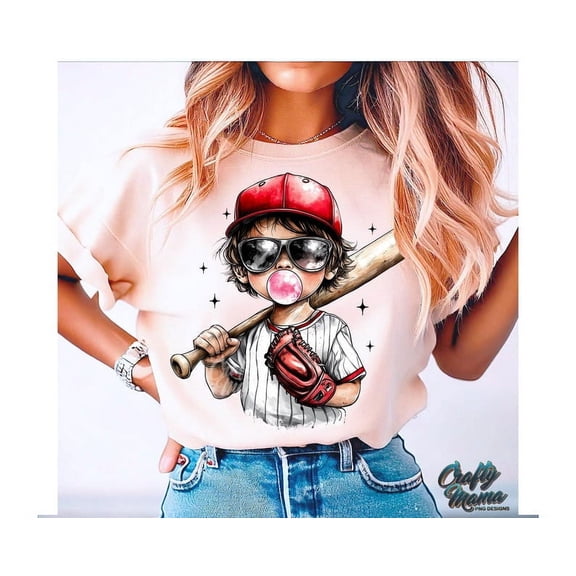 Baseball Boy Blowing Bubbles Shirt, Boy Baseball Shirt, Watercolor Baseball Tee, Baseball Bubble Gum Shirt
