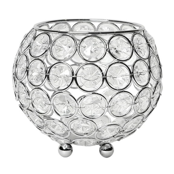 Elegant Designs 4.25" Elipse Crystal Circular Bowl Candle Holder, Flower Vase, Wedding Centerpiece, Chrome