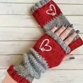 thumbnail image 2 of KKBOTIVE Women's Knitted Fingerless Gloves with Cute Embroidery, Fashion Leaky Retro Splicing Thick Warm Winter Gloves ( Red One Size ), 2 of 4