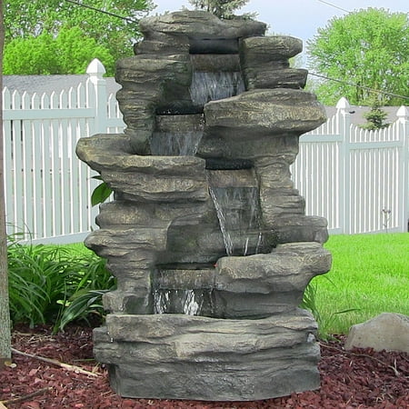 Sunnydaze Stacked Shale Electric Outdoor Waterfall Fountain With Led Sunnydaze Stacked Shale Electric Outdoor Waterfall Fountain With Led Lights 38 Inch Tall Com
