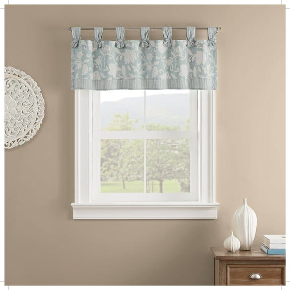 Waverly Stencil Vine Light Filtering Rod Pocket Valance, Spa, 52 x 18