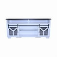 thumbnail image 2 of 65.3" Curved TV Stand with LED Ambient Lighting & Iron Mesh Barn Doors, Y-Shaped Design, White Wood Top & Walnut Base - Supports 75" TVs, 2 of 9