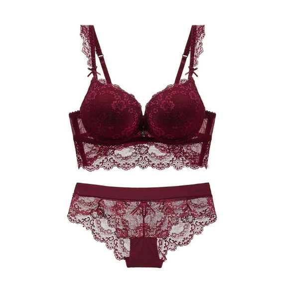 kurtrusly Women's Underwear Set Bra Panty Sets Classic Bowknot Brassiere Skin Friendly Adjustable Deep-V Lingerie Large Size 85B