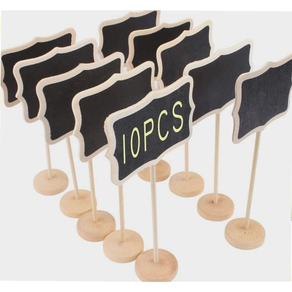 10 Pack Mini Chalkboards Signs Chalkboards Labels Rectangle Message Board Labels with Stand, Small Wood Erasable Chalkboards for Buffet, Food, Plants, Weddings, Birthday Parties