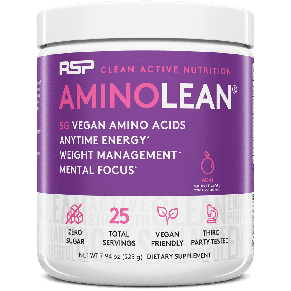 RSP Nutrition Vegan AminoLean Pre Workout Powder with BCAAs, Natural Amino Energy for Lean Muscle, Acai Flavor, 25 Servings