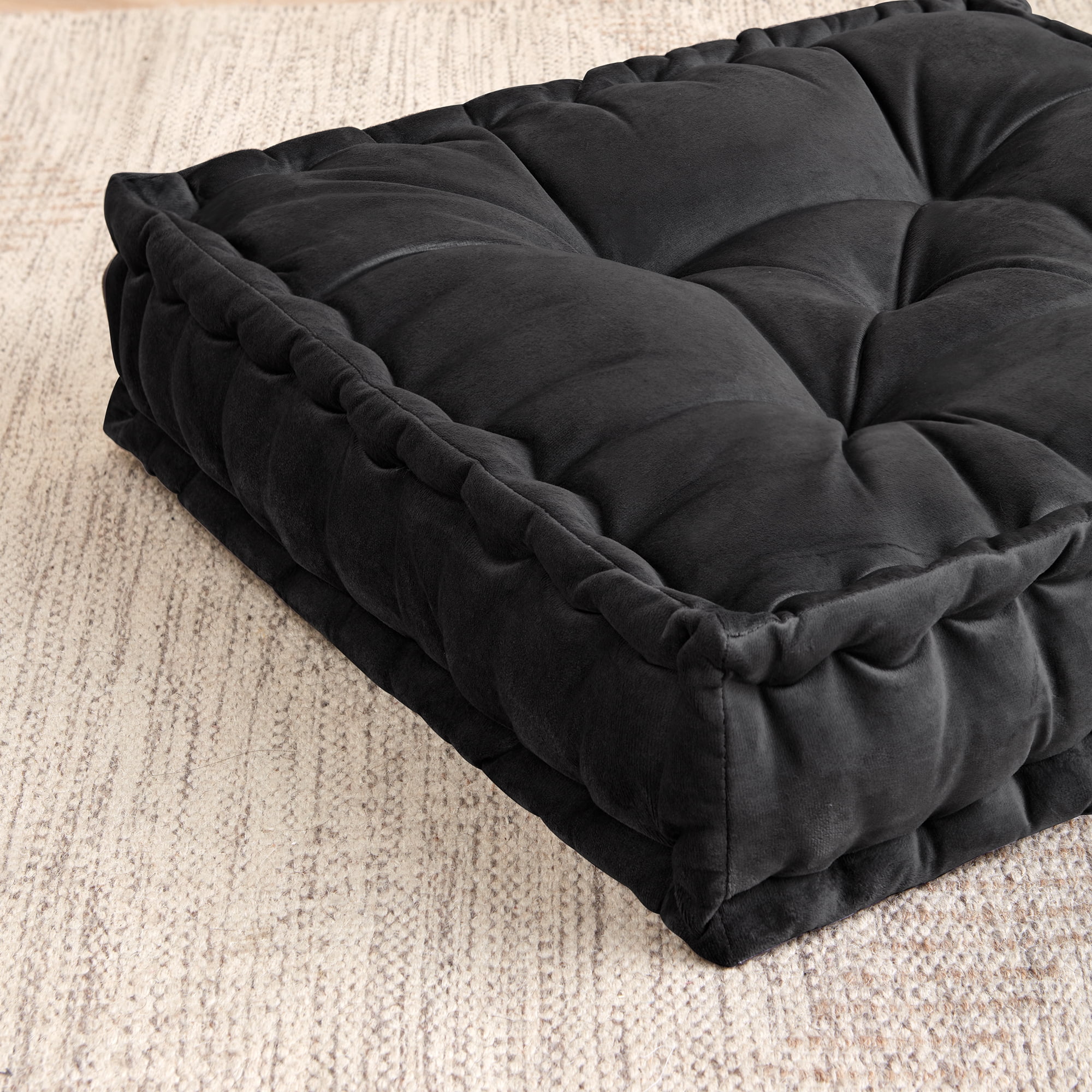 Sweet Home Collection Tufted Square Meditation Yoga Floor Pillow, Black 2 Pack - 20" x 20"