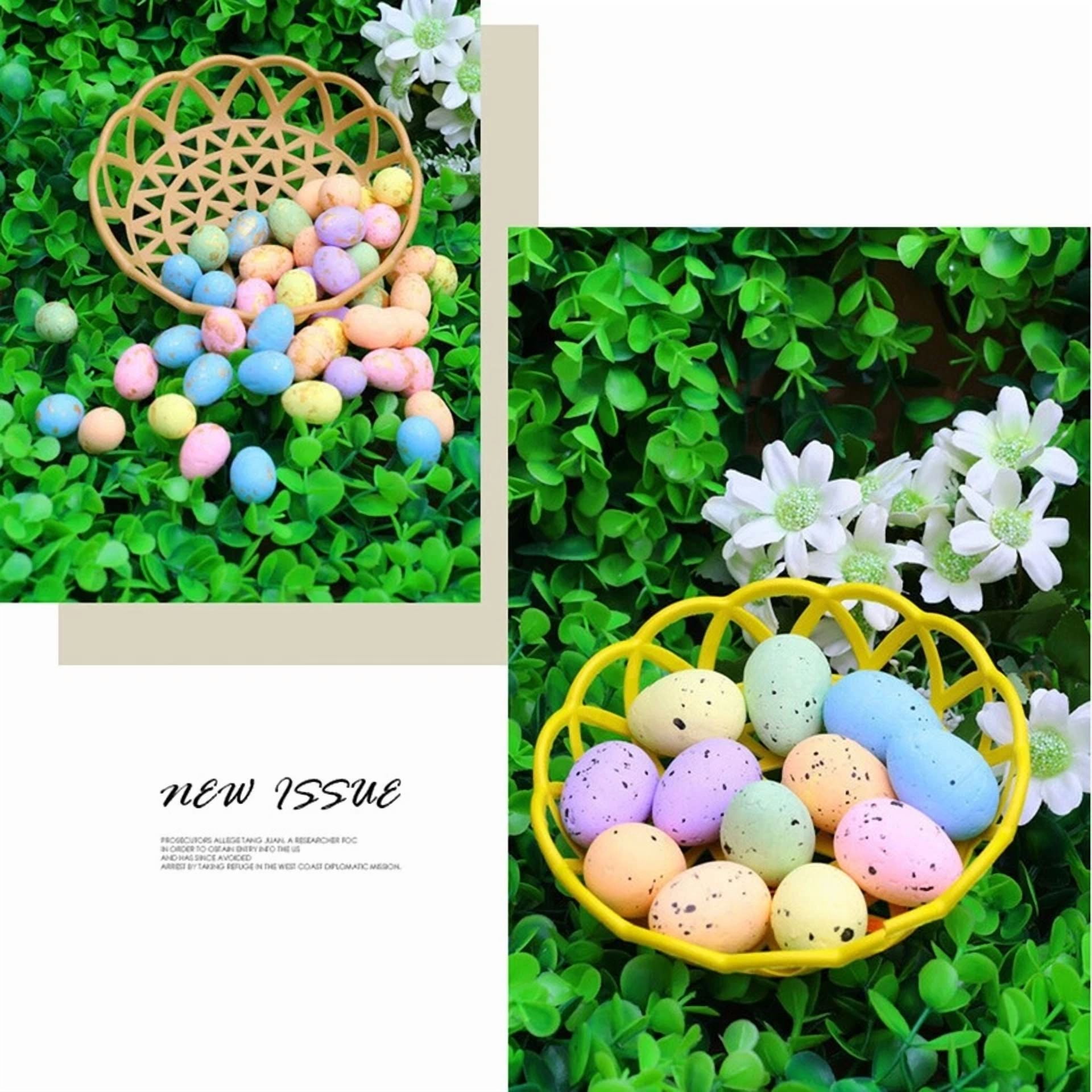 CRESTIN- 50Pcs Artificial Easter Eggs Colorful Foam Eggs Ornaments With Basket Home Decor