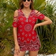 thumbnail image 3 of Bandana - Red Art Womens Summer V Neck Zipper Top Short Sleeve T Shirt Off Shoulder Top Casual Classy Loose Shirts, 3 of 7