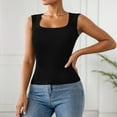 thumbnail image 2 of Fiaer Tank Tops for Women Scoop Neck Sleeveless Casual Solid Color Comfy Slim Fit Seamless Wide Strap Camisole Stretch Tops Black L, 2 of 5