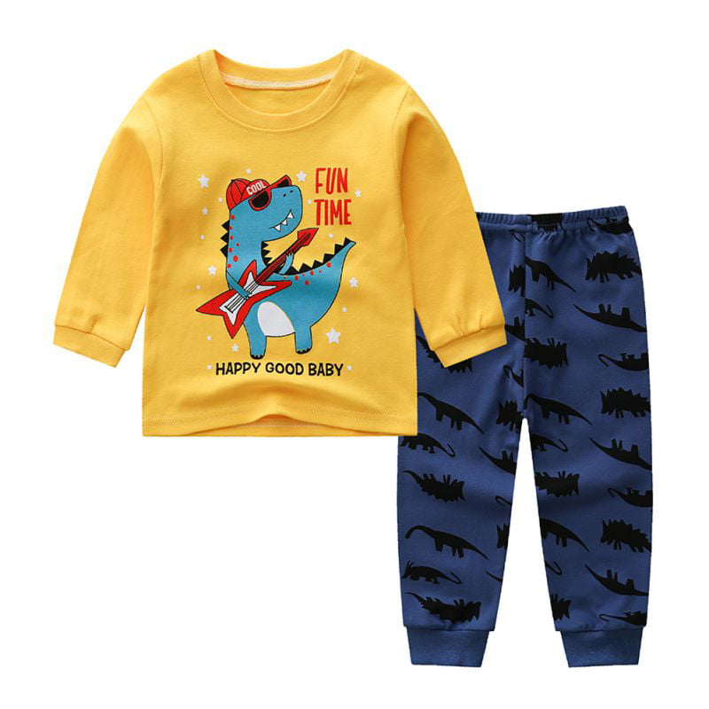 Little Boys Pajamas for Toddler Clothes Set Dinosaur Shark Sleepwear Long Sleeve 100% Cotton 2 Piece Kids Pjs Size 2-7 Years 