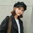 thumbnail image 6 of British Style Felt Solid Color Wide Brim Women Beret Winter Warm Peaked Cap Hat,Yellow, 6 of 8