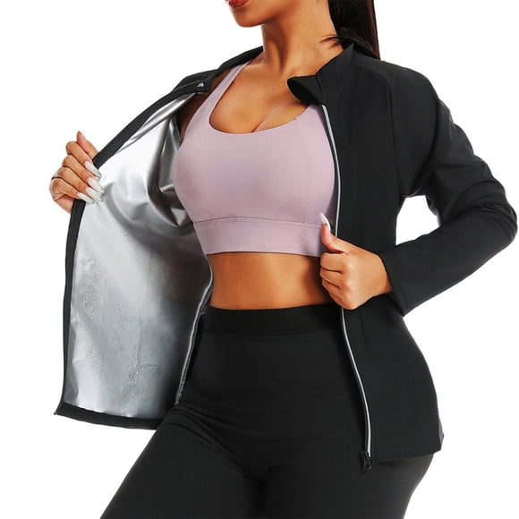UAMVSH Sauna Suit for Women Long Sleeve Zip Up Jacket with Capri Leggings Casual Slim Fit Stand Collar Gym Workout Sets Two Piece Outfits