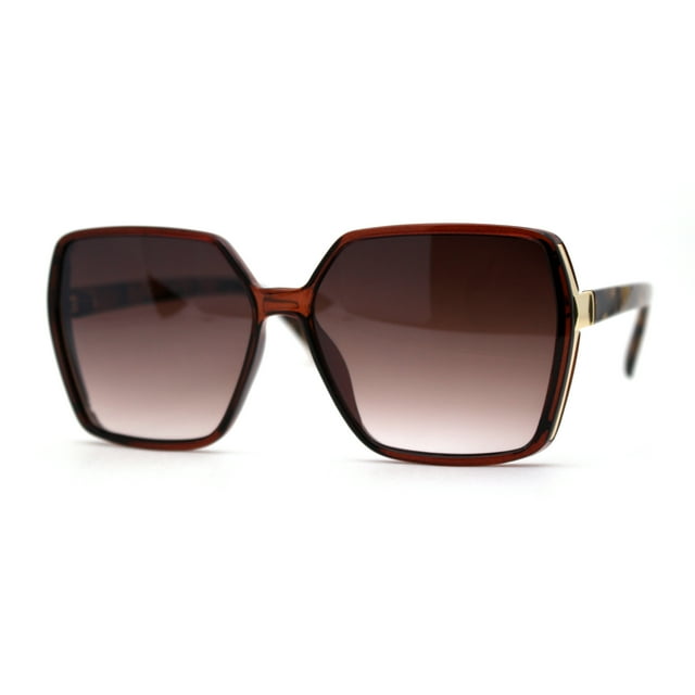 Womens 90s Chic Designer Thin Plastic Sunglasses Brown Tortoise Brown