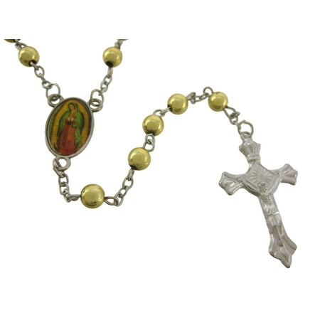 Rosary Necklace W/ Metallic Gold Round Beads Crucifix
