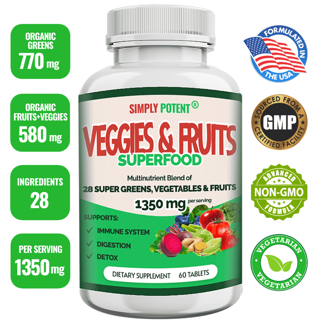 Simply Potent Fruit and Vegetable Superfood Supplement, 60 Capsules, 1350 mg