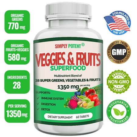Simply Potent Fruit and Vegetable Superfood Supplement, 60 Capsules, 1350 mg