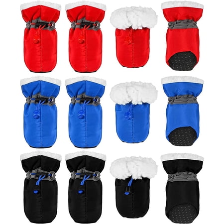 3 Sets Waterproof Dog Shoes Adjustable Drawstring Dog Boots Rain Snow Plush Pet Booties Anti-Slip Dog Paw Protector Breathable Dog Boots with Soft Sole for Small Dog Puppy (4)