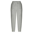 thumbnail image 3 of ORQ Casual Thin Summer Elastic Waist Cotton Linen Plain Women Trousers, 3 of 4