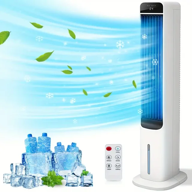 Portable Evaporative Cooler, Swamp Bladeless Tower Fan Air Conditioner With Ice Cooling & Humidification, 4Ice Packs,
