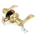 thumbnail image 1 of Reversible Door Handle with Lock - Brushed Brass Entry Set for Left/Right Doors, 1 of 5
