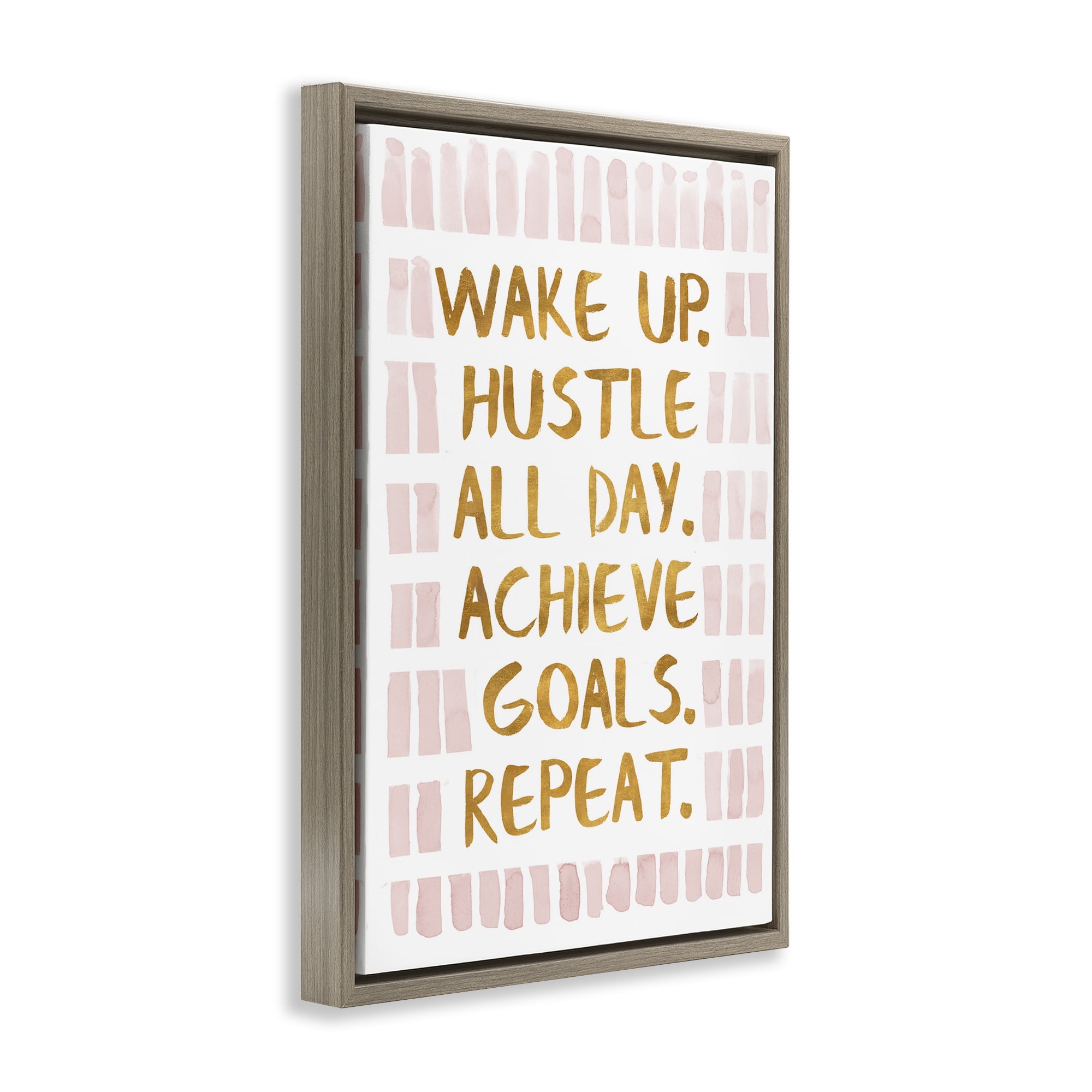 Stupell Industries Wake Up & Hustle Typography Painting Brown Floater Framed Art Print Wall Art, 21 x 31