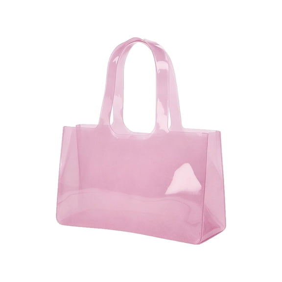 Clear Jelly Tote Bags Waterproof Sandproof for Women, Transparent PVC Shoulder Handbag Large Capacity Shopping Bag Pool Bag,Pink