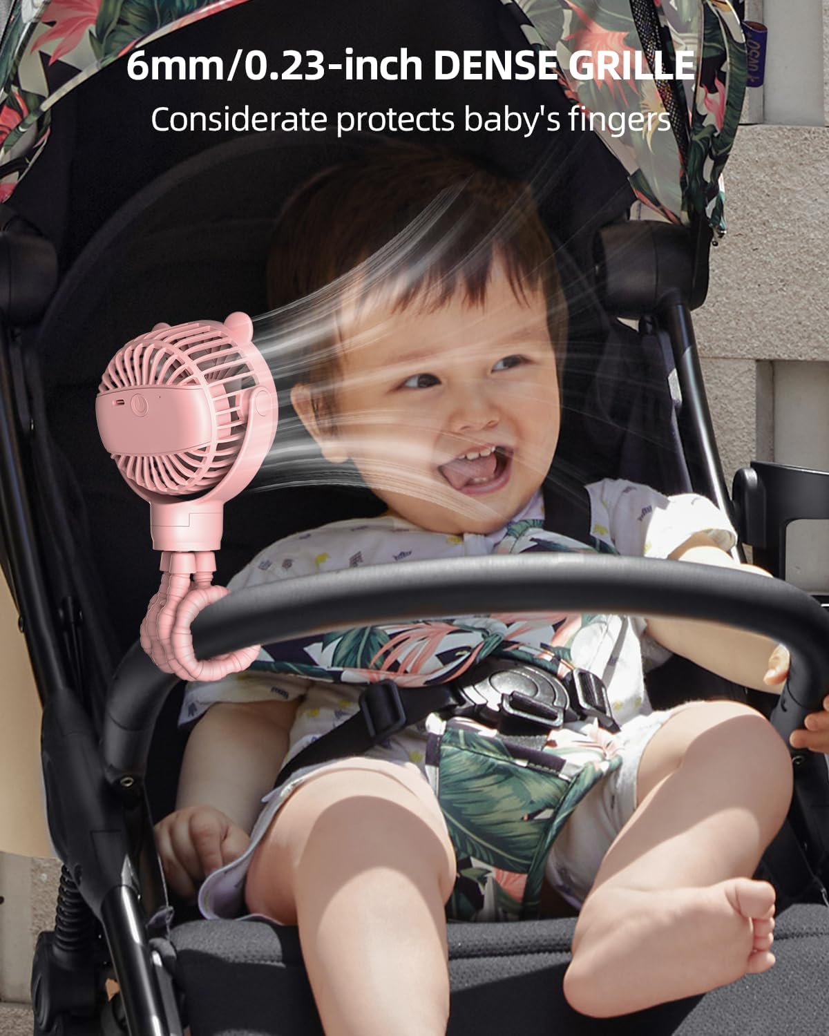 FrSara Portable Mini Stroller Fan, Battery Operated Small Clip on Fan, Detachable Flexible Tripod Baby Fan with 3 Speed, Rechargeable Personal Fan for Car Seat Crib Treadmill Travel