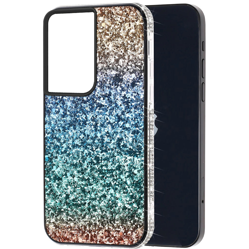 Green Aulzaju for Samsung S21 Ultra Case Bling Diamond Sparkle Marble Bumper Cover with Ring Kickstand Cute Glitter Rhinestone Fluffy Ball Wrist Strap Girl Woman Phone Case for Galaxy S21 Ultra 
