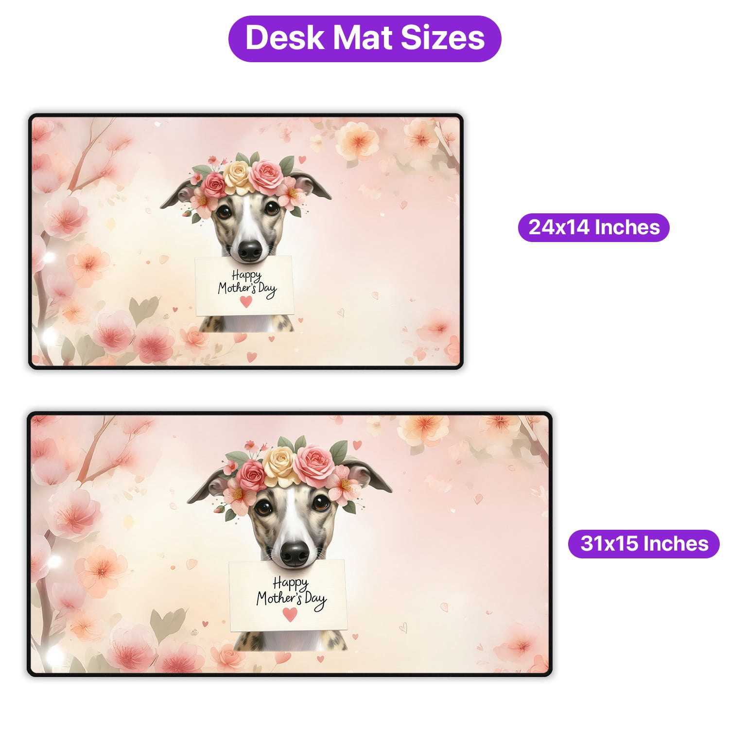 Happy Mother's Day Whippet with Flower Crown and Greeting Card Desk Mat Full Keyboard Mouse Pad Dog Lover Large Mousepad - 13004
