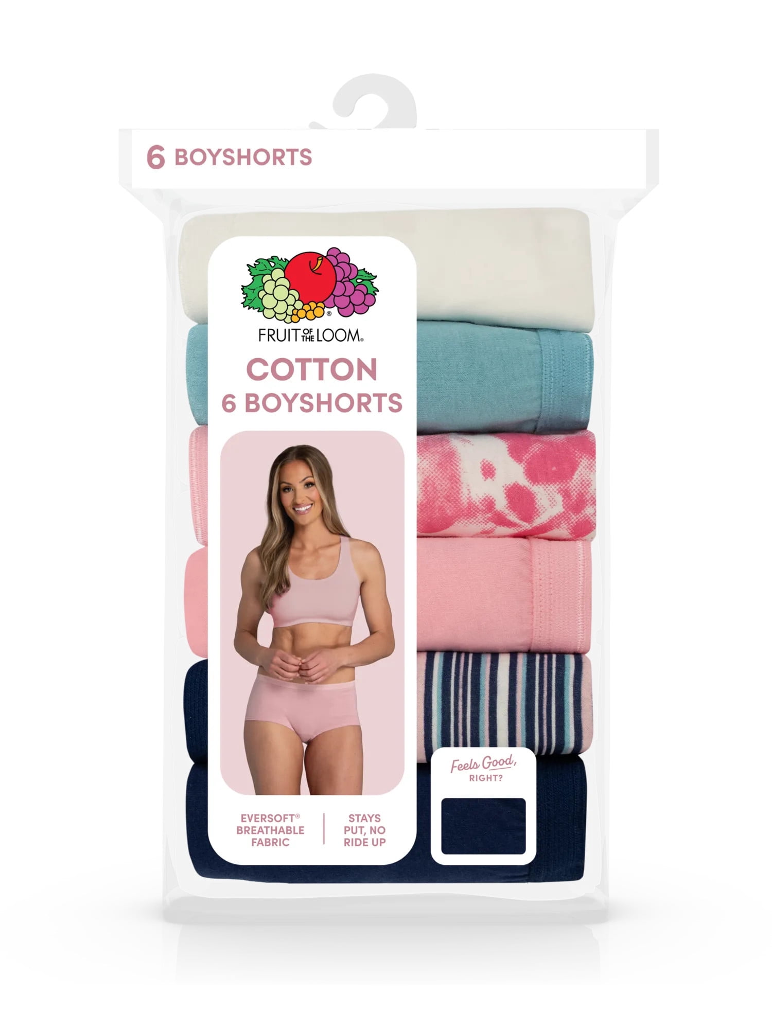 Fruit of the Loom Women's Cotton Boyshort Underwear, 6-Pack