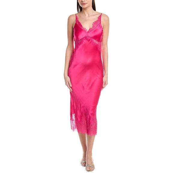 L’AGENCE womens  Scotly Lace Trim Silk Midi Dress, 10, Pink