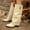 Beige, variant on Womens Mid Calf Boots Stylish Solid Color Pointed Toe Chunky Heel Fold Over Knee High Boots Chelsea Slouchy Shark Boot Autumn Winter Dressy Shoes Beige 38