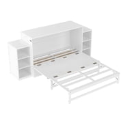 Mintazer Queen Size Murphy Bed with 6 Side Shelves & 2 Drawers, Modern Foldable Cabinet Bed for Bedroom Apartment Guest Room, White