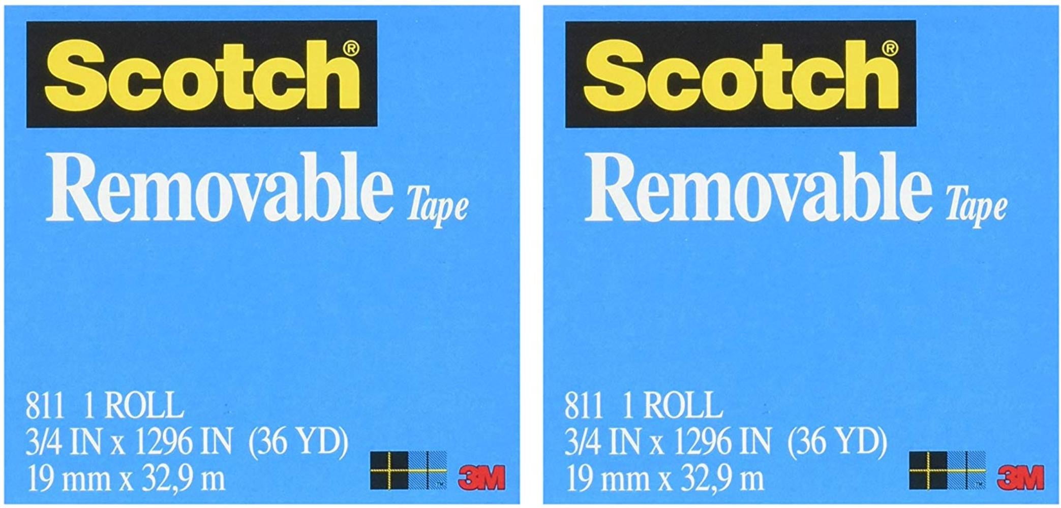 3//4 x 1296 Inches 2 Rolls 3 Pack 811-2PK Invisible Boxed Non-Damaging Scotch Removable Tape Engineered for Hanging