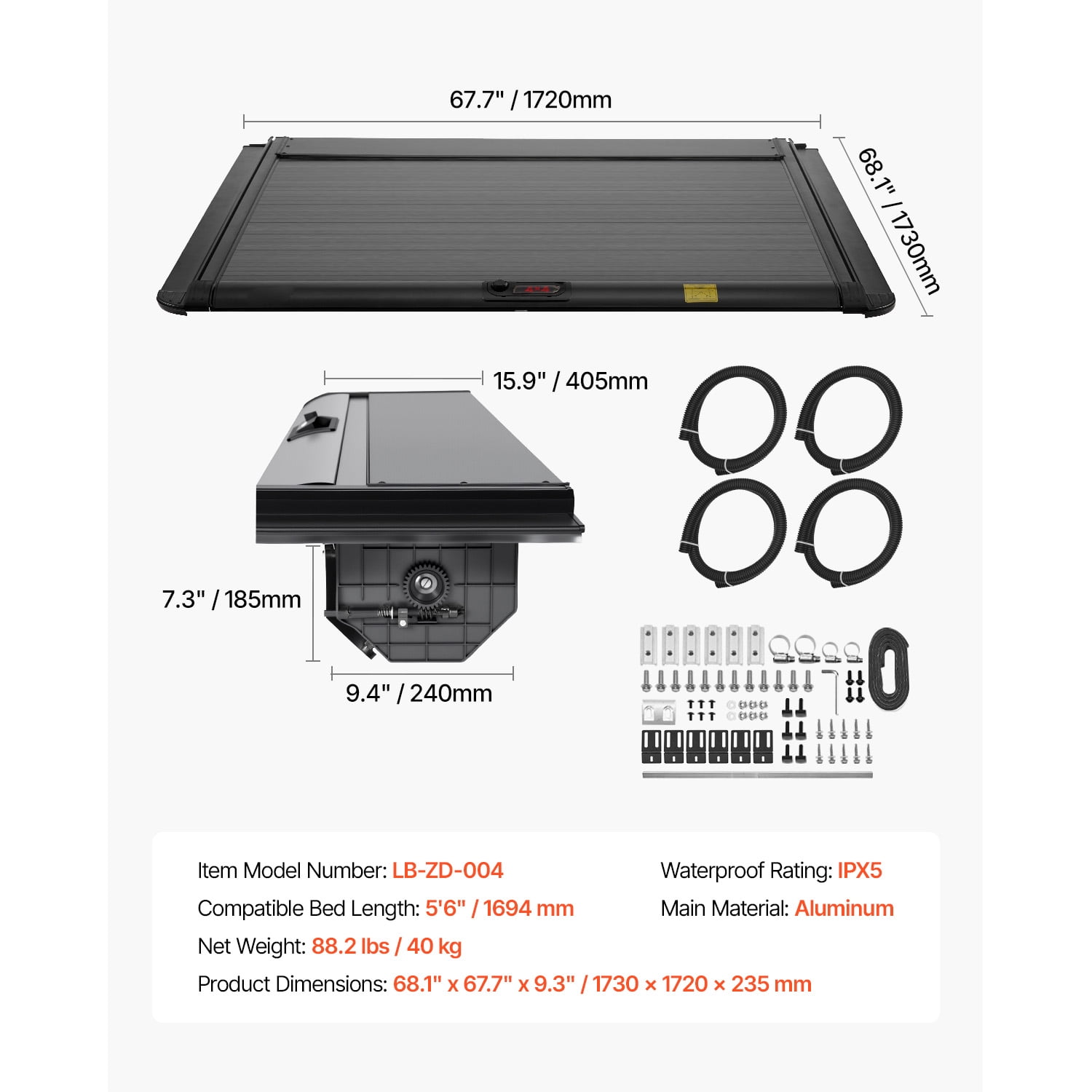KFFKFF Retractable Truck Bed Cover, 5.5 ft Hard Cover with Integrated Drainage System for 2021-2024 Toyota Tundra Crew Cab with Deck Rail, Secure Double-Lock Design and T-Slot Compatibility