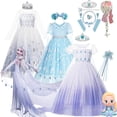 thumbnail image 2 of Disfraz de Frozen 2 de Disney para niña, vestido de baile de malla con lentejuelas blancas, ropa de carnaval, Cosplay de reina de la nieve, vestido de princesa Elsa Fivean unisex, 2 of 2