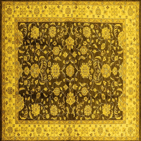 Ahgly Company Machine Washable Indoor Square Oriental Yellow Traditional Area Rugs, 8' Square