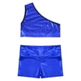 thumbnail image 4 of MSemis Girls Metallic 2Pcs Ballet Dance Outfit Gymnastics Crop Top Shorts Set,Sizes 5-10 Royal Blue 9-10, 4 of 5