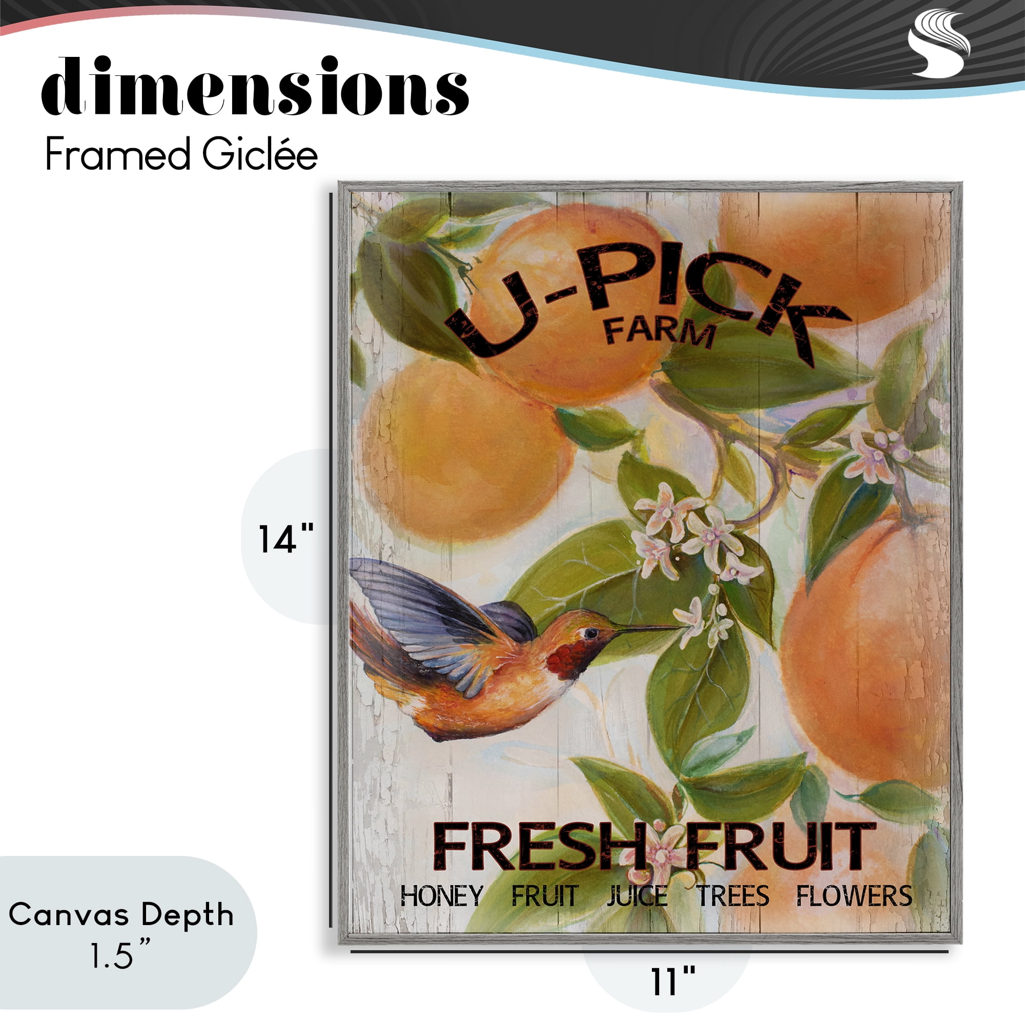 Stupell Industries U-Pick Fresh Fruit Farm Gray Framed Giclee Art, design by Diannart
