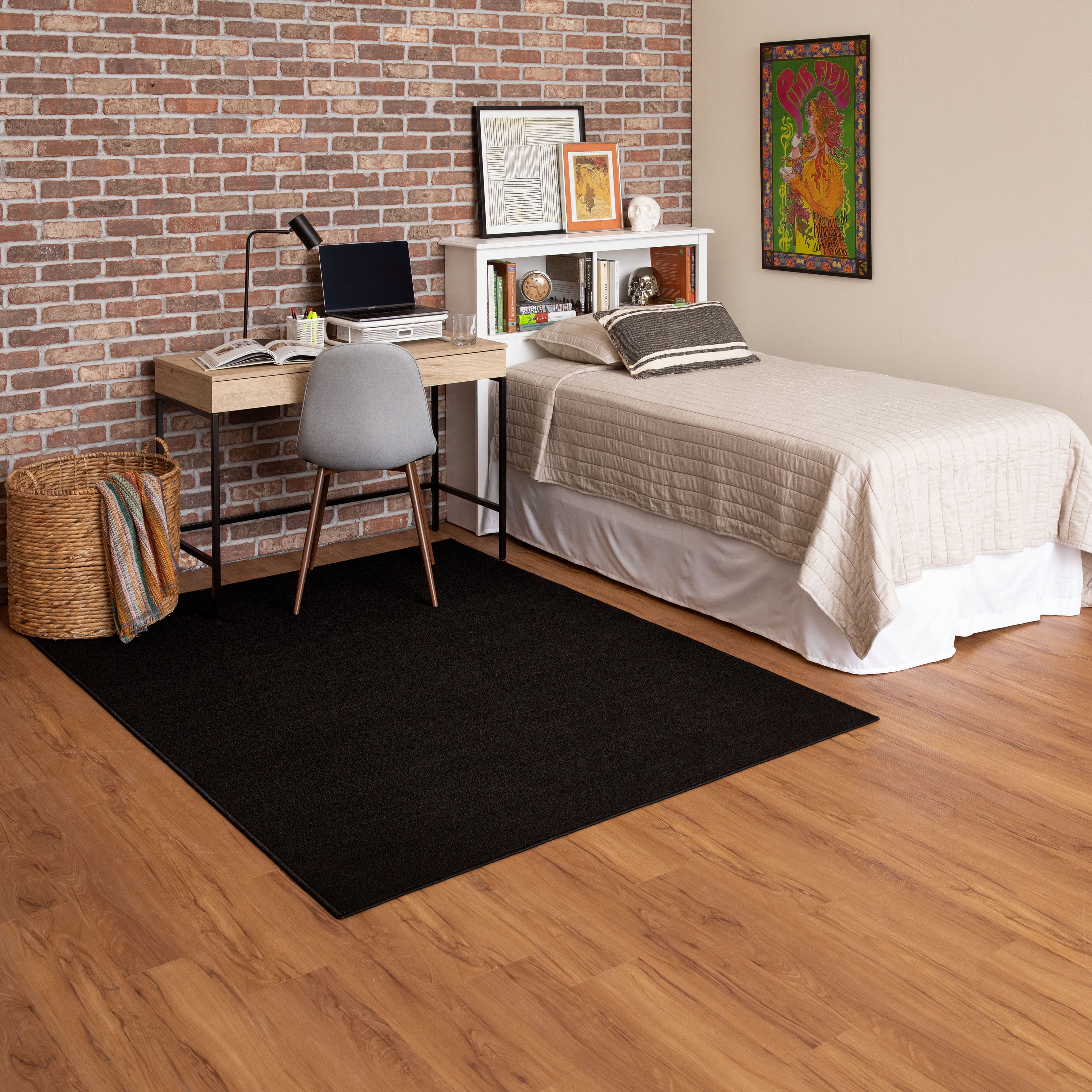 (2 pack) Mainstays Titan Solid Indoor Area Rug, Black, 4'6" x 6'6"