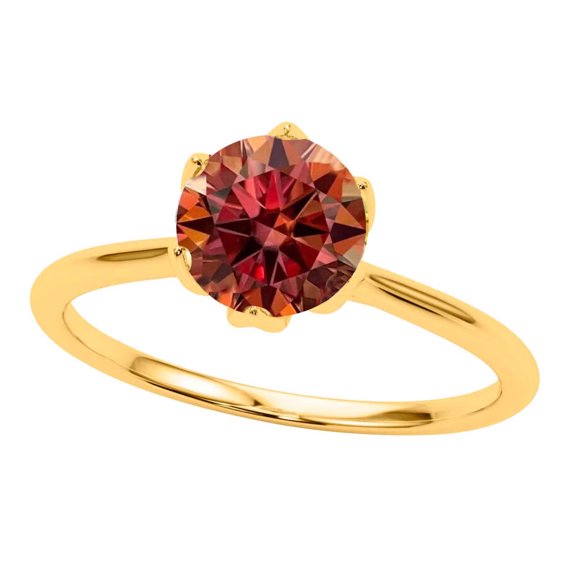 MauliJewels 2.00 Ctw Round Watermelon Moissanite Solitaire Engagement Ring for Women in 14K Yellow Gold Lab Created Gemstone Ring 6 Prong Setting