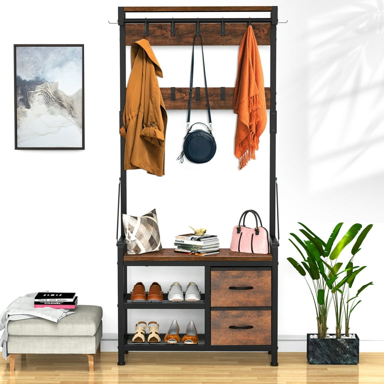 Dropship Coat Rack Shoe Bench Set; Hall Tree With Shoe Bench; Industrial  Shoe Rack Bench With Coat Rack; 7 Hooks For Entryway; Hallway;  5-in-1Design; Brown to Sell Online at a Lower Price