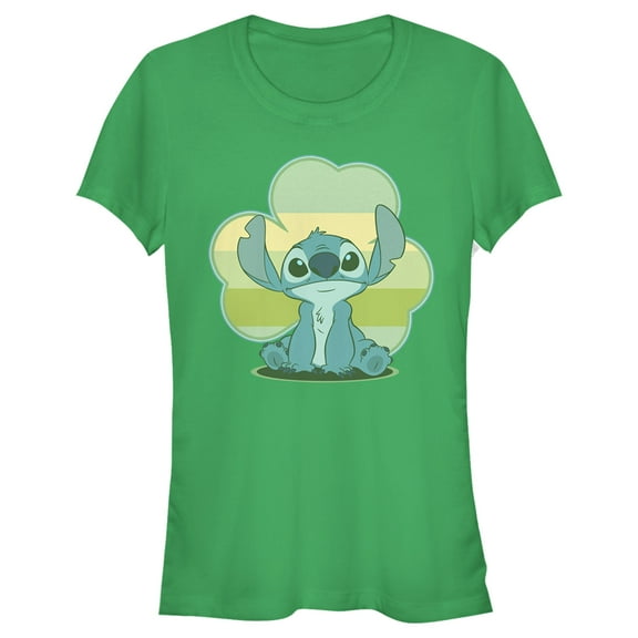 Junior's Lilo & Stitch Retro Shamrock Pride Graphic Tee Kelly Green Large