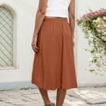 thumbnail image 5 of XIAONU Womens Skirts Casual Elastic High Waisted Elegant Skirt Mid Length Fashion Solid Color Versatile Long Skirt, 5 of 7