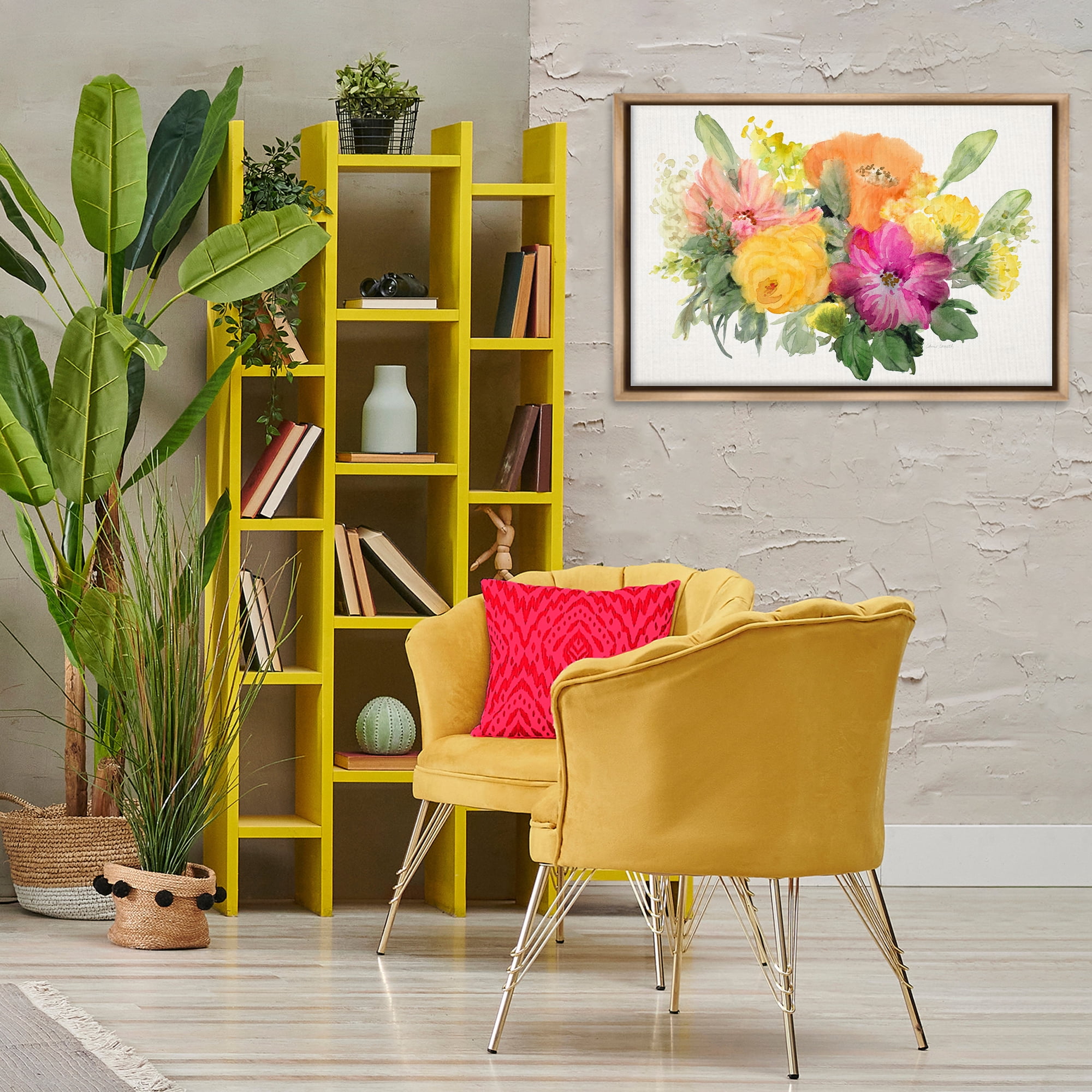 Stupell Industries Bold Bouquet Beauty Botanical & Floral Painting Brown Floater Framed Art Print Wall Art, 31 x 21