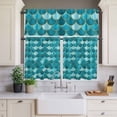 thumbnail image 4 of 3 Piece Kitchen Curtains and Valances Set Green Cafe Curtains 36 Inch Length Modern Geometric Fish Scale Abstract Moroccan Valance & Tier Curtain for Living Room Bedroom Window 54"x18"+27"x36"*2, 4 of 6