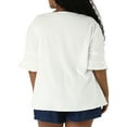 thumbnail image 4 of MODA NOVA Juniors Plus Size V Neck Smocked Sleeves Ruffled Front Solid Blouse, 4 of 6