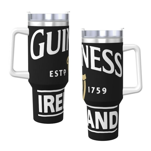 Guinness 40 Oz Tumbler With Handle And Straw Double Wall Stainless Steel Sublimation Tumbler With Handle Leakproof,Bpa-Free,Keep Cold Hours